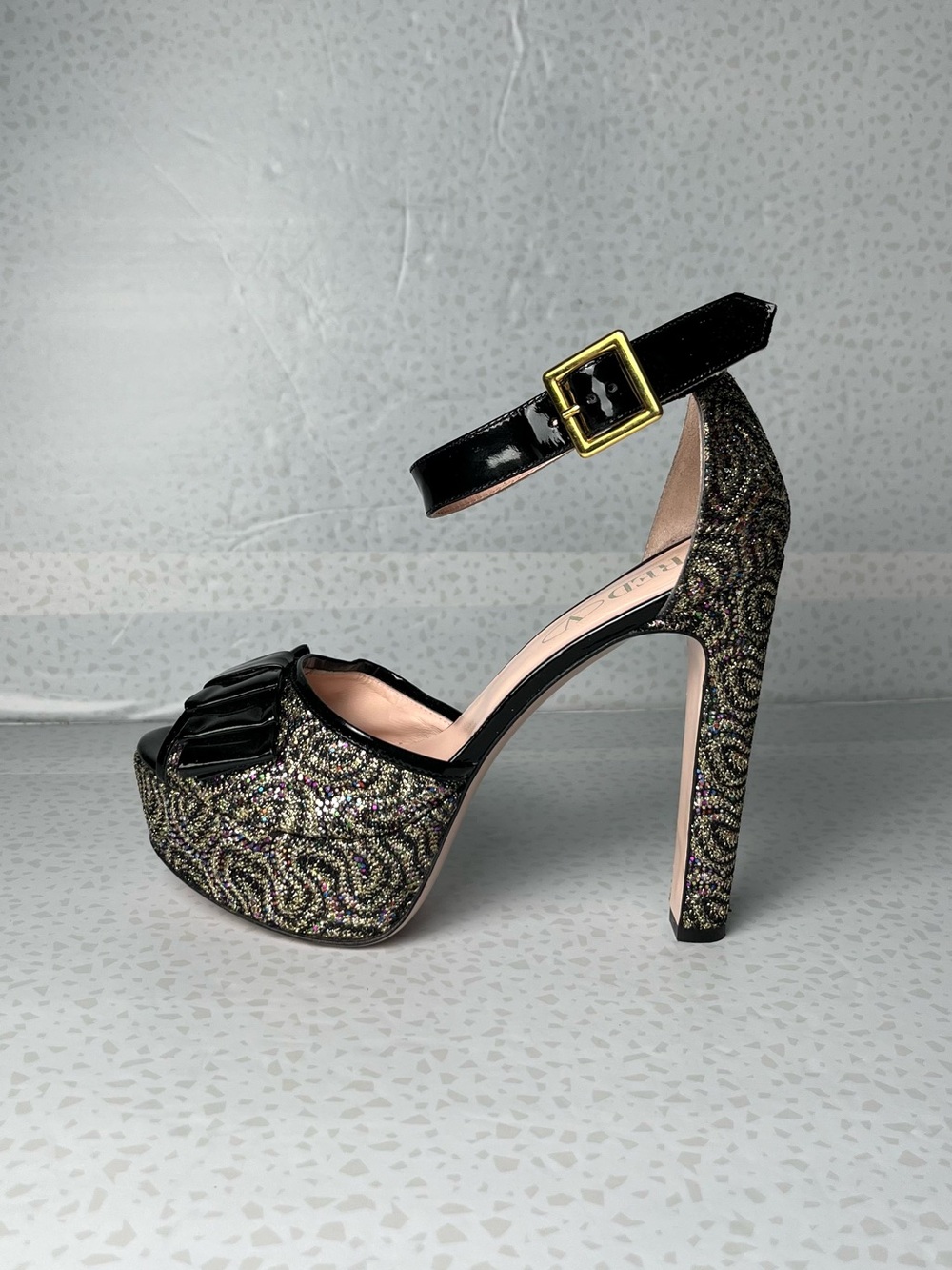 Red Valentino Glitter Peep Toe Platform Sandals Heels EUR 36.5 US 6.5